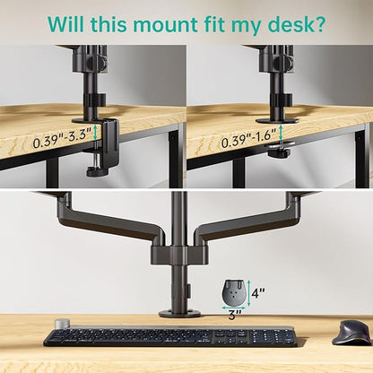 WALI Triple Monitor Mount for 13-27 inch Screens, Adjustable 3 Monitors Desk Mount with Swivel, Tilt, Clamp & Grommet Kit, Gas Spring Arm Triple Monitor Stand, VESA 75x75/100x100mm (GSDM003), Black