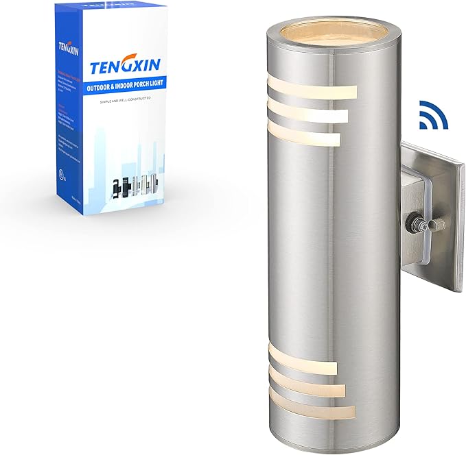 TENGXIN Dusk to Dawn Outdoor Wall Lights,Exterior Wall Light Fixture with Stainless Steel Cylinder,Sensor Lights for Outside,Waterproof.