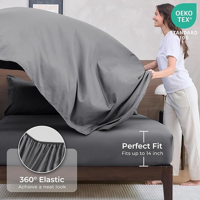 HEVUMYI Twin-XL Comforter Set - 5-Piece All Season Bed in a Bag Twin-XL, Ultra Soft Bedding Set with Comforter, Flat Sheet, Fitted Sheet, Pillowcases, Pillow Shams, Dark Grey
