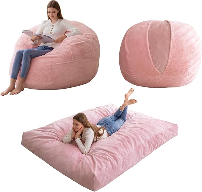 HIGOGOGO Giant Bean Bag Chair Bed for Adults,Convertible Beanbag Folds from Lazy Chair to Floor Mattress Bed,Large Floor Sofa Couch with High-Density Foam Filling, Machine Washable