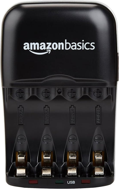 Amazon Basics Rechargeable Battery Charger for AA & AAA Ni-MH Batteries with USB Port, Portable, Travel-Friendly, Over-Charge Protection, Black