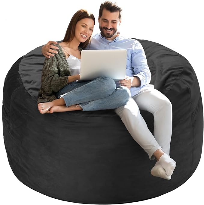 Homguava 4 FT Bean Bag Chair: 4' Bean Bags with Memory Foam Filled, Large Beanbag Chairs Soft Sofa with Dutch Velvet Cover-Black