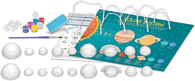 4M: STEAM Powered Kids: Solar System String Lights - Assemble & Paint Your Mini-Planetarium, LED Lights, DIY Outer Space Art & Craft Kit, Kids Ages 5+