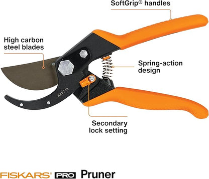 Fiskars Pro Pruner Shears, Garden Clippers, Gardening Scissors with Sharp Non-Stick Steel Rust Resistant Blade