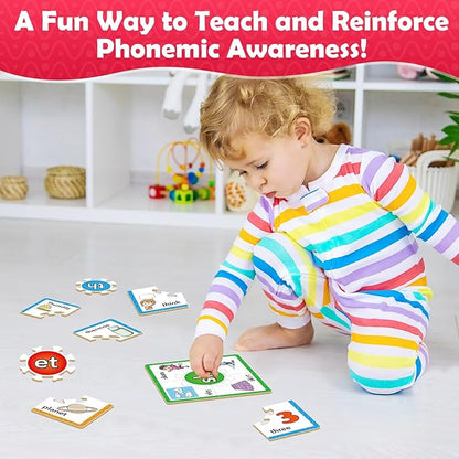 Torlam Phonics Puzzle, Rhyming Games Phonics Games Flash Cards for Kids Toddler, Learn to Read Spelling Reading Sight Words, Digraphs Blends Site Words for Preschool Kindergarten Homeschool Supplies