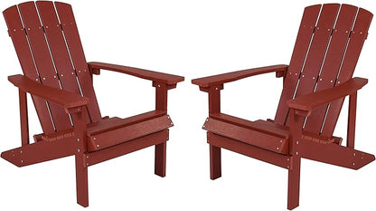 Flash Furniture Charlestown Poly Resin Adirondack Chair - Red - All Weather - Indoor/Outdoor - Set of 2
