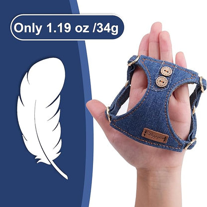 No Pull xs Dog Harness with Multifunction Dog Leash,Soft Adjustable No Choke Escape Proof Pet Harness Vest,Denim Blue,XS