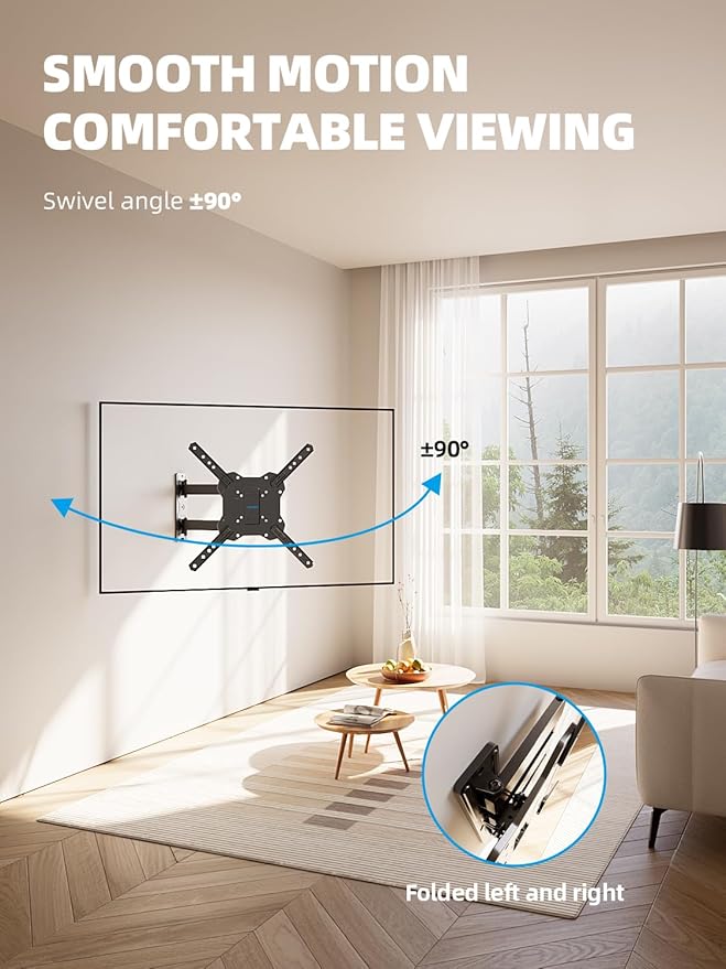 UL Listed Full Motion TV Wall Mount for 26-60 Inch TV Mounts Up to 77 lbs, Max VESA 400x400mm, Wall Mount TV Bracket with Swivel, Tilting, Leveling Adjust & Extendable Arm