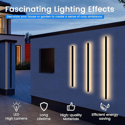 Modern Outdoor Wall Lights - 2pack 23inch Black Exterior Light Fixtures Wall, Porch Lights Outdoor Wall Sconce, Patio Long Strip Wall Light Fixtur Outside for Garage, House