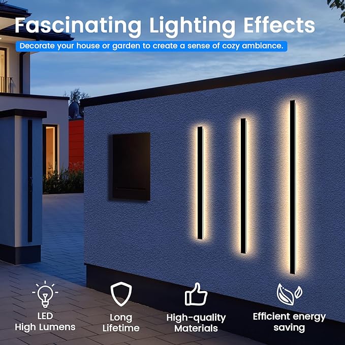 Modern Outdoor Wall Lights - 70.8inch Black Exterior Light Fixtures Wall, Porch Lights Outdoor Wall Sconce, Patio Long Strip Wall Light Fixtur Outside for Garage, House