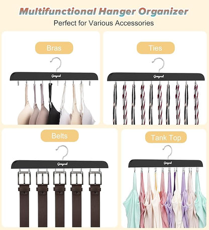 Bra Hanger for Closet, 1 Pack Tank Top Hanger w/20 Hooks Capacity Foldable Wood Space Saving Hangers, 360°Rotating Closet Organizers and Storage for Dorm & Apartment for Bra Scarf Ties(Black)