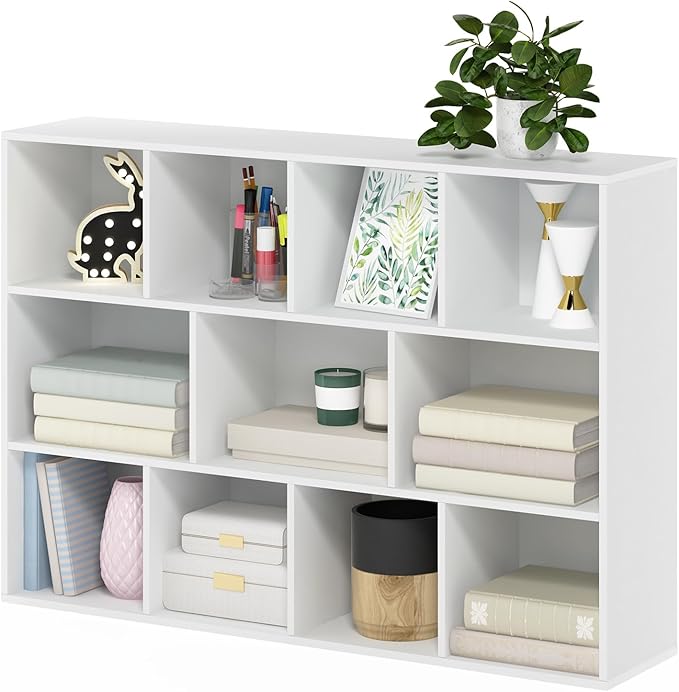 Furinno LUDER Book Shelf, 11-Cube Bookshelf, Reversible Bookcase, 9.4 x 29.1 x 41.7, for Living Room, Bedroom, Home Office, White