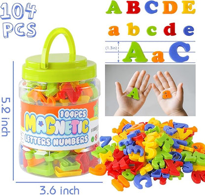 LovesTown 104 PCS Alphabet Magnetic Letters and Numbers for Toddlers,ABC 123 Fridge Educational Set,Great Learning Gift from Parents or Teachers (Pack of 2)