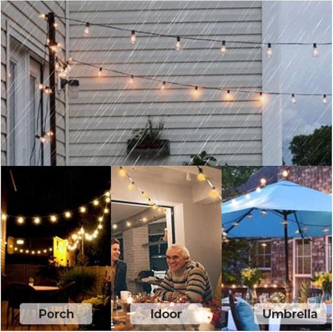 Outdoor String Lights, 25FT Patio Lights with 13 Shatterproof G40 Globe Bulb(1 Spare), Waterproof Connectable Dimmable LED Hanging String Lights for Outside Backyard Porch Balcony, 2700K