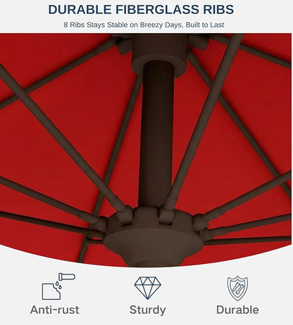 10FT Patio Umbrella, Outdoor Umbrella with Push Button Tilt and Crank, 8 Sturdy Ribs, UV Protection & Waterproof Market Umbrella for Pool, Backyard, Beach,Deck (Red)