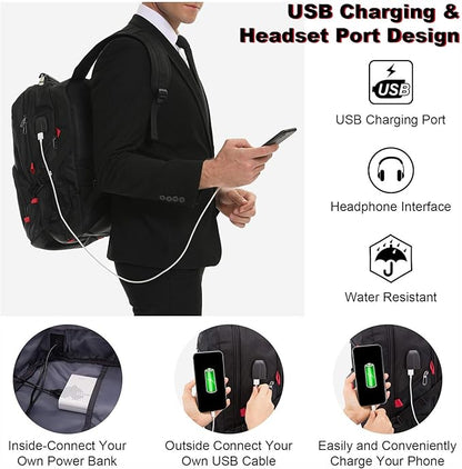 LOVEVOOK Travel Laptop Backpack Waterproof Anti Theft with Lock and USB Charging Port Large Computer Business Backpack for Men Women College (17 inch, Black)
