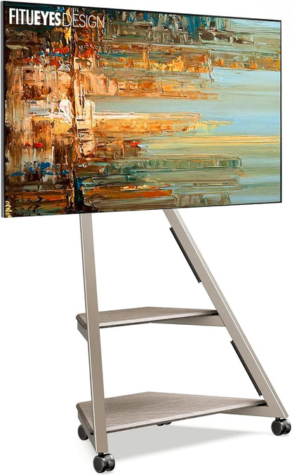 FITUEYES Design Corner TV Stand for 32 43 50 55 65 Inch TVs, Small Spaces Floor TV Stand Rolling TV Cart for LCD/LED Flat Curved Screens, Modern Living Room Television Stands, Eiffel Series, Camel