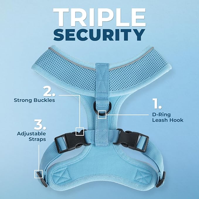 Voyager Aerolite Over The Head Dog Harness, No Pull Breathable Air Mesh Vest, Quick Dry with Reflective Stitching, Adjustable Escape Resistant Harness for Small Medium Large Dogs - Blue, X-Small