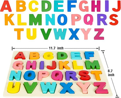 Attmu Alphabet Puzzles Wooden Puzzles for Toddlers Toy, Shape ABC Puzzle Alphabet Learning Toys Preschool Educational Toys Gift for Girls Boys