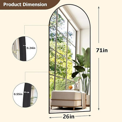 GLSLAND 26" x 71" Arched Full Length Mirror - Black Full Body Mirror - Extra Large Floor Mirrors for Bedroom, Living Room, Bathroom