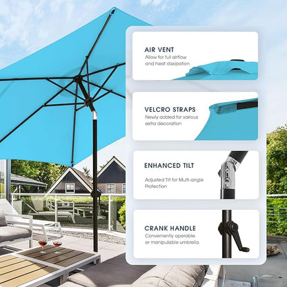 wikiwiki 7.5FT Patio Umbrella with Base, Outdoor Umbrellas with Base Included, 6 Sturdy Ribs, Waterproof Fade Resistant POLYESTER DTY Canopy for Deck, Lawn, Garden, Backyard & Pool, Sky Blue