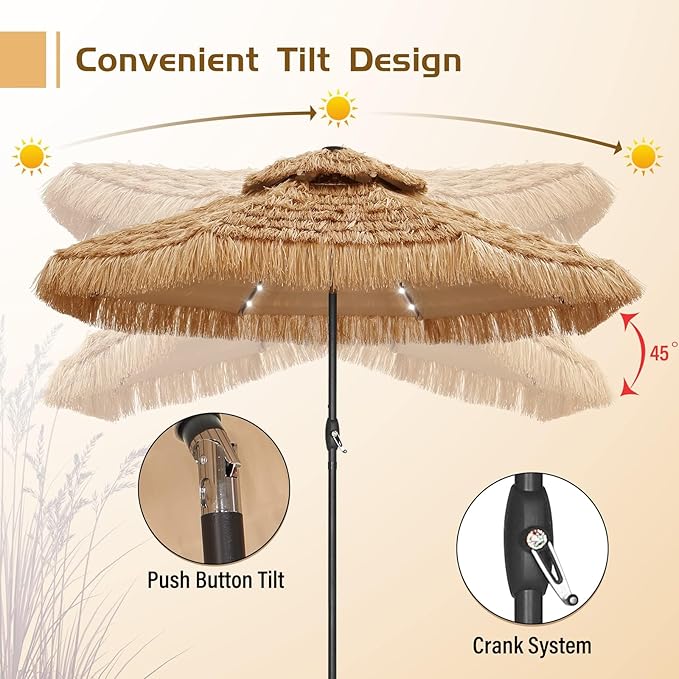 7.5FT Patio Umbrella, Outdoor Table Umbrella, Market Umbrella with Push Button Tilt and Crank for Garden, Lawn, Deck, Backyard & Pool