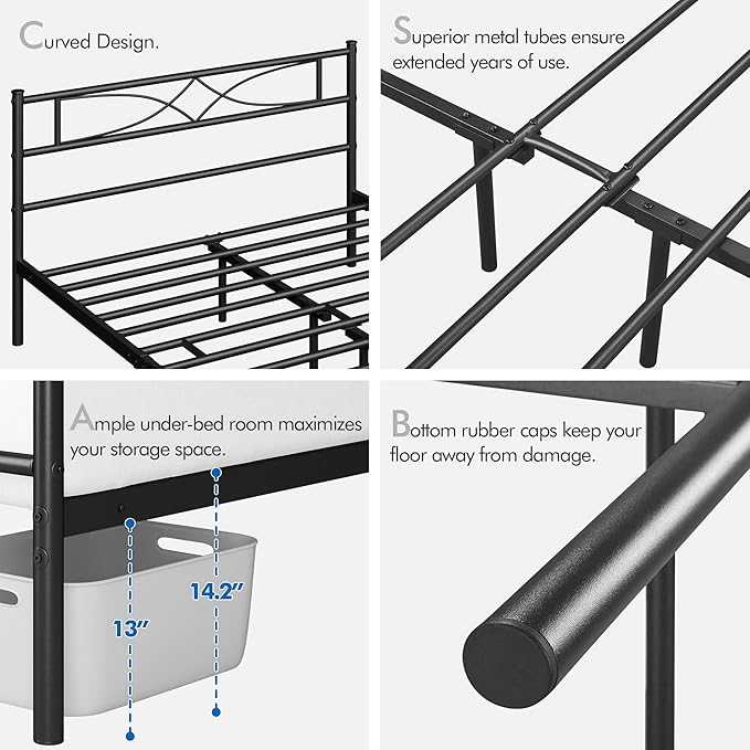 Yaheetech Metal Queen Platform Bed Frames Mattress Foundation with Storage/Curved Design Headboard/NO Box Spring Needed/Heavy-Duty Support/Easy Assembly, Queen, Black