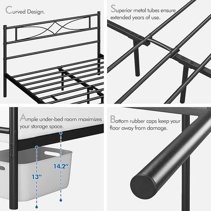 Yaheetech Metal Queen Platform Bed Frames Mattress Foundation with Storage/Curved Design Headboard/NO Box Spring Needed/Heavy-Duty Support/Easy Assembly, Queen, Black