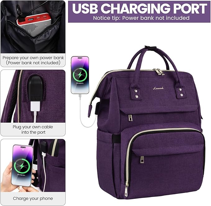 LOVEVOOK Laptop Backpack for Women,17 Inch Professional Womens Travel Backpack Purse Computer Laptop Bag Nurse Teacher Backpack,Waterproof Work Bags Carry on Back Pack with USB Port,Dark Purple