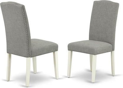East West Furniture X027EN206-9 9 Piece Dining Table Set Includes a Rectangle Dining Room Table with X-Legs and 8 Dark Shitake Linen Fabric Upholstered Chairs, 40x72 Inch, Multi-Color