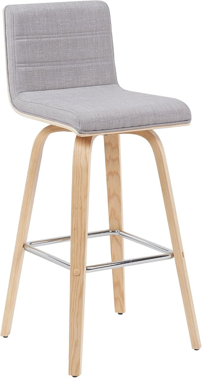Armen Living Vienna Modern Swivel 30" Bar Height Barstool with Gray Fabric Upholstered Seat and Patterned Oak Wood Finish