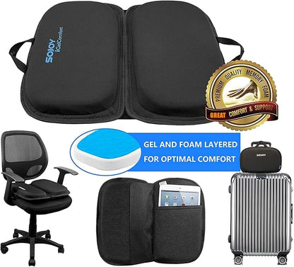 Sojoy iGelComfort 3 in 1 Foldable Gel Seat Cushion Featured with Memory Foam (A Must-Have Travel Cushion! Smart, Easy Travel Cushion) (Size: 18.5“ x 15" x 2")