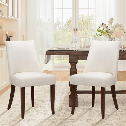 COLAMY Upholstered Dining Chairs Set of 2, Mid Century Modern Kitchen Chairs with Back, Farmhouse Fabric Side Dining Room Chairs with Wood Legs for Dining Room Restaurant, Beige