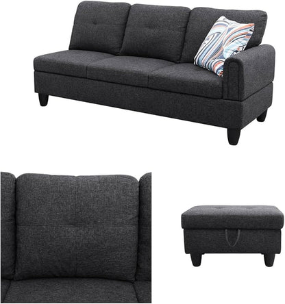 Convertible Sectional Couch, Large L Shaped Couch with Storage, Modern Modular 5-Seat Sectional Sofa with Ottomans for Living Room and Office, Black Grey