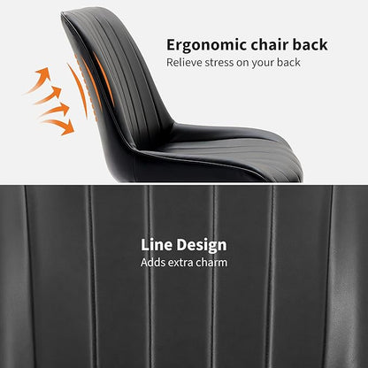 Dining Chairs Set of 2, Upholstered PU Leather Kitchen & Dining Chairs with Whale Backrest,Chair with Padded Seat and Metal Legs for Restaurant/Cafe