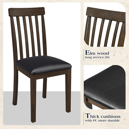 7-Piece Dining Table Set, 71" Faux Marble Kitchen Table with 6 Chairs, Solid Wood Curved Backrests & PU Cushioned Seats, Kitchen Table Chairs Set for Living Room, Dining Room