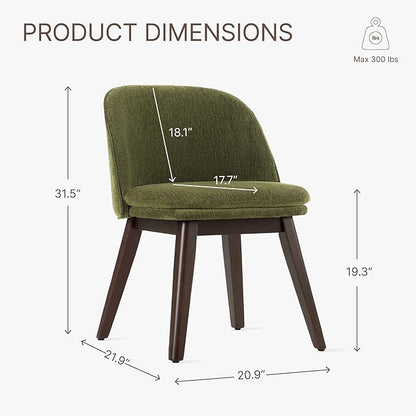 Wooden Dining Chairs Set of 2, Fabric Upholstered Modern Dining Room Chairs with Double-Layer Thick Seat Cushion & Ergonomic Backrest for Restaurant, Kitchen and Café, Green