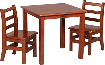 ECR4Kids 24in x 24in Hardwood Table and Chair Set, 12in Seat Height, Kids Furniture, Dark Walnut