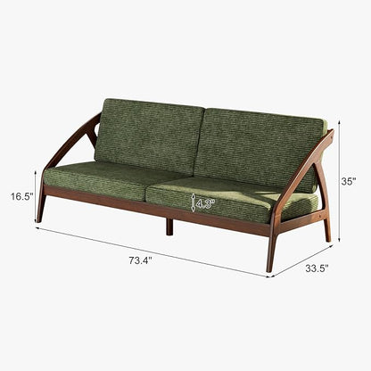 73.4" Solid Wood Upholstered Sofa, Comfortable Seat Cushion, White Waxwood Full Solid Wood Frame, Removable Cover, Suitable for Bedroom and Living Room, Easy to Assemble, Office Sofa