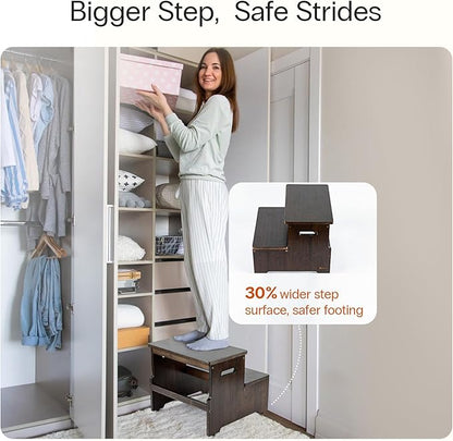 StrongTek Bed Step Stool for High Beds, Large Surface Bamboo 2-Step Stool for Adults, Seniors, Elderly, 400 lbs Heavy Duty, Non-Slip, Durable Wood Stepping Stool for Bedroom & Bathroom