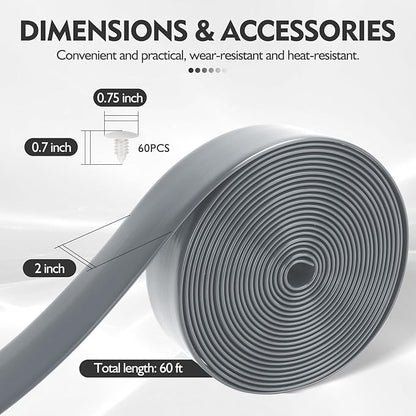 LukLoy 2" Wide 60ft Long Vinyl Straps for Patio Chairs Repair DIY + 60 Rivets, Replacement Straps for Lawn Chairs Patio Garden Balcony Outdoor Lounge Dining Furniture Repair, Grey