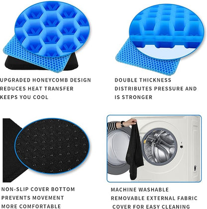 Ergonomic Gel Seat Cushion for Long Sitting, Tailbone and Coccyx Pain Relief, Office Chair Comfort, Wheelchair Pad, Chair Cushion for Back Support, Comfort Wheelchair Seat Cushions (Blue)