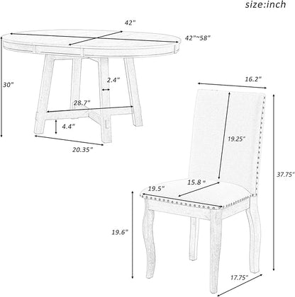 Ball & Cast 5 Piece Dining Table Set with 4 Upholstered Curved Legs Chairs,Living Room Furniture W/ 43" Round Extendable Desk,for Restaurant,Home Bistro,Espresso