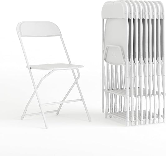 Flash Furniture Hercules Set of 10 Indoor/Outdoor Heavy-Duty Plastic Folding Chairs, Foldable Commercial Stacking Chairs with 650-lb. Static Weight Capacity, White