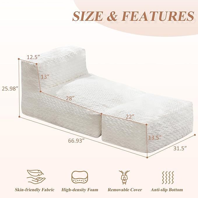 Hobestluk Bean Bag Chair Big Bean Bag Lounger for Adults Bean Bag Couch with Memory Foam Filled for Living Room, Bedroom or Balcony (Chevron Plush White)