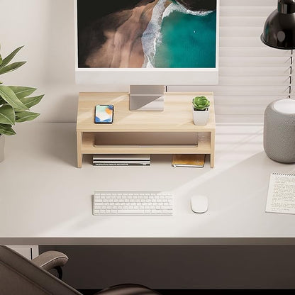 FITUEYES Monitor Stand - 2 Tier Computer Monitor Riser Shelf, Wood Desktop Stand for Laptop Computer Screen, Desk Organization, Office Supplies