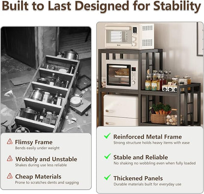 6-Tier Adjustable Mini Fridge Cabinet With Power Outlet,Kitchen Bakers Rack With storage,Mini Fridge And Microwave Stand,Coffee Bar, Free Standing Shelf for Kitchen, Home Office,Balcony,Black