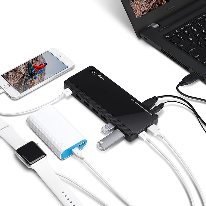 TP-Link Powered USB Hub 3.0 with 7 USB 3.0 Data Ports and 2 Smart Charging USB Ports. Compatible with Windows, Mac, Chrome & Linux OS, with Power On/Off Button, 12V/4A Power Adapter(UH720)