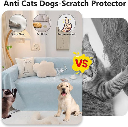 STACYPIK Waterproof Sky Blue Loveseat Couch Cover for Sectional, Couch Cover for Dogs, Anti-Slip Anti-Cat Scratch Furniture Protector for 2 Cushion Couch, Modern Couch Cushion Covers for Pets-71X90IN