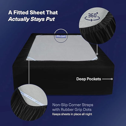 Kickoff Viscose Bamboo Sheets California King Size 4-pc 100% Organic Bamboo Viscose Bed Cooling Sheets Cal King Set Cool Bedding for hot Sleepers Sheet, Flat, Fitted, Pillowcases (Onyx Black, CK)